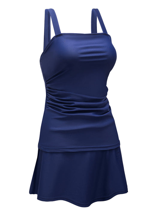 Solid Square Neck Sleeveless Tankini Swimsuit